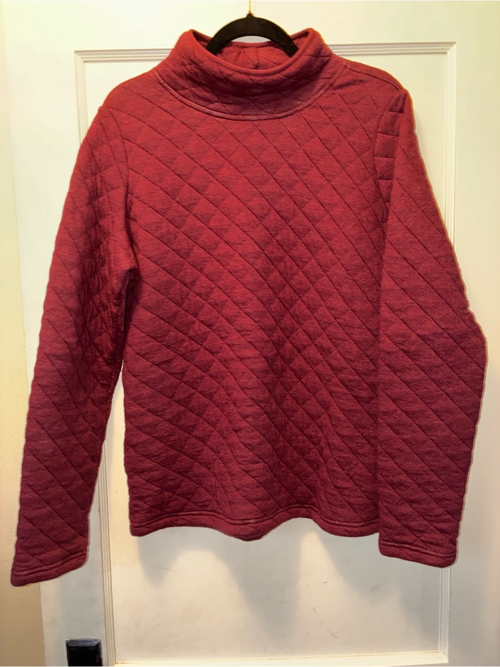 Orvis Womens Sweatshirt Top M Burgandy Pullover Quilted Mock Neck Cotton